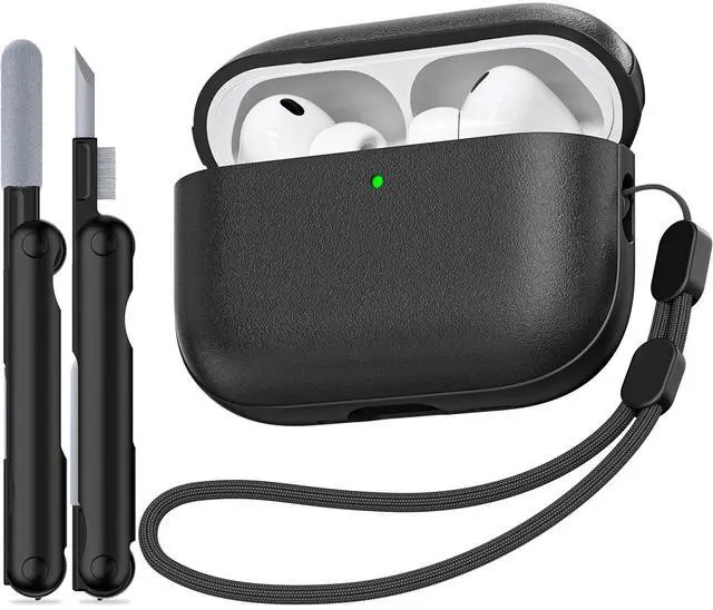 Main image of for AirPods Pro 3 Case, Leather-Like Texture Hard Shell | Drop Protective for Airpods Pro 3rd Generation 2025 Case with Lanyard & Cleaner Kit, Scratch-resistant, Black