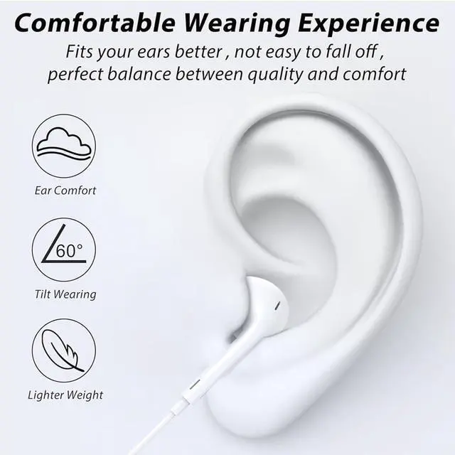 Alt view image 4 of 6 - 2 Packs Wired Headphones for iPhone Earbuds Built-in Microphone & Volume Control Nosie Reduction Headsets Compatible with iPhone 14/13/12/11/XR/XS/X/8/7/SE/Pro/Pro Max