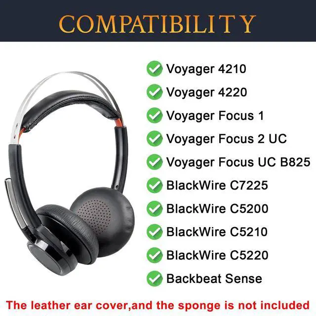 Alt view image 2 of 7 - Earpads Cover for Voyager Focus (1/2 UC,B825) - Black | Also for Voyager(4210/4220), BackWire(C5200/C5200/5210/C5210/5220/C5220/7225/C7225), Backbeat Sense Headphones