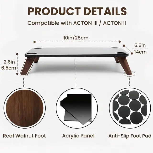 Alt view image 3 of 7 - Walnut Speaker Stand for Marshall Acton III, Acrylic Desktop Speaker Riser Compatible with Marshall Acton 3