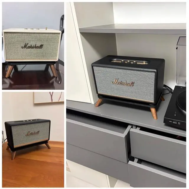 Alt view image 5 of 7 - Walnut Speaker Stand for Marshall Acton III, Acrylic Desktop Speaker Riser Compatible with Marshall Acton 3