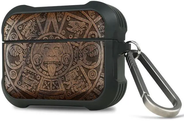 Main image of Solid Wood Case for AirPods Pro 3, The Maya Calendar, Walnut | AirPods Pro Case 3rd Generation, Titanium metal Quick-Release Keychain, Compatible with Wireless Charging, Wood-Engraved