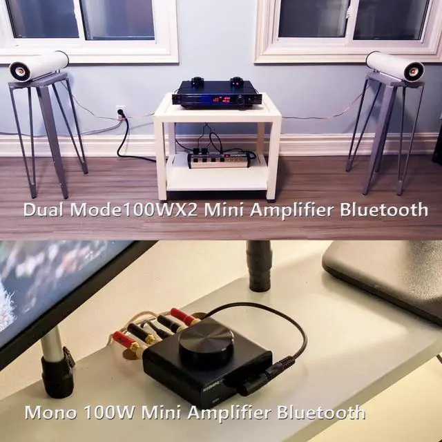 Alt view image 6 of 7 - Mini Bluetooth Amplifier for Speakers, Stereo (50WX2)/Mono (100W)/Dual Mode (100WX2) Audio Amp, AUX and Bluetooth Inputs up to 20m, Bass Amplifiers for Passive Loudspeakers/Bass Shakers