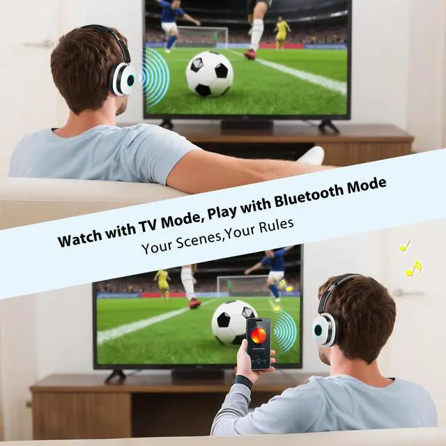 Alt view image 2 of 7 - Wireless Headphones for TV Watching, TV Headphones Wireless for Seniors with Transmitter Charging Base, Over Ear Headset with 3 Audio Modes, No Audio Delay Blutooth 5.4, Gifts for Parents, Black&White