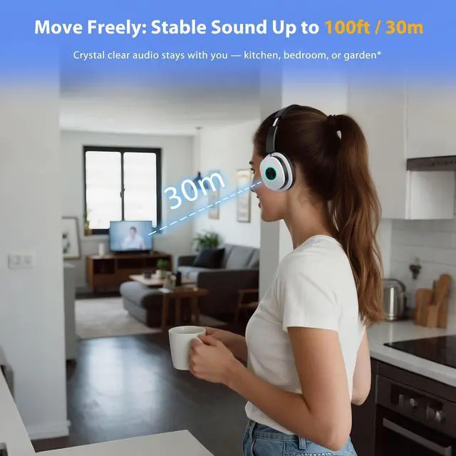 Alt view image 3 of 7 - Wireless Headphones for TV Watching, TV Headphones Wireless for Seniors with Transmitter Charging Base, Over Ear Headset with 3 Audio Modes, No Audio Delay Blutooth 5.4, Gifts for Parents, Black&White