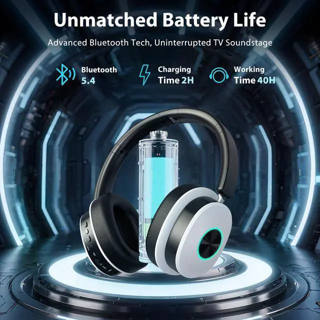 Alt view image 5 of 7 - Wireless Headphones for TV Watching, TV Headphones Wireless for Seniors with Transmitter Charging Base, Over Ear Headset with 3 Audio Modes, No Audio Delay Blutooth 5.4, Gifts for Parents, Black&White