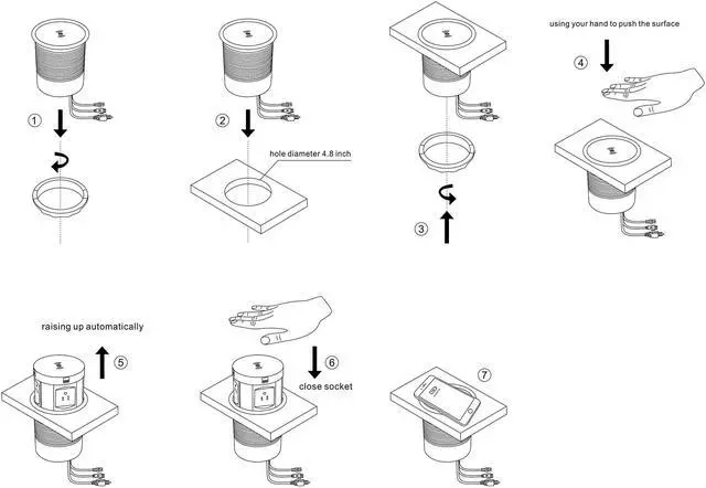 Alt view image 4 of 7 - Automatic Pop Up Outlet Surge Protector Retractable Hidden Recessed Power Strip Power Socket with Wireless Charger USB Charging Station, 4US Plug+2USB+1RJ45 Port+1HDMI Port for Ofiice Conference