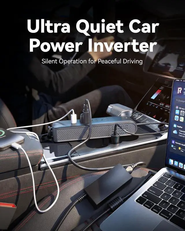 Alt view image 7 of 7 - 150W Cigarette Lighter Adapter Car Power Inverter DC 12V to 110V AC with 3 AC Outlets, 18W USB-C, USB-A & Extra 12V Socket for Laptop, Phone, Tablet, Game Console