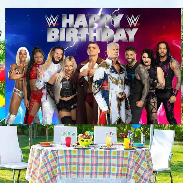 Alt view image 2 of 6 - Wrestling Birthday Party Decorations, 5x3ft Happy Birthday Back Drop Banner Theme Backdrop Banner for Wrestling Party Decorations Indoor Outdoor