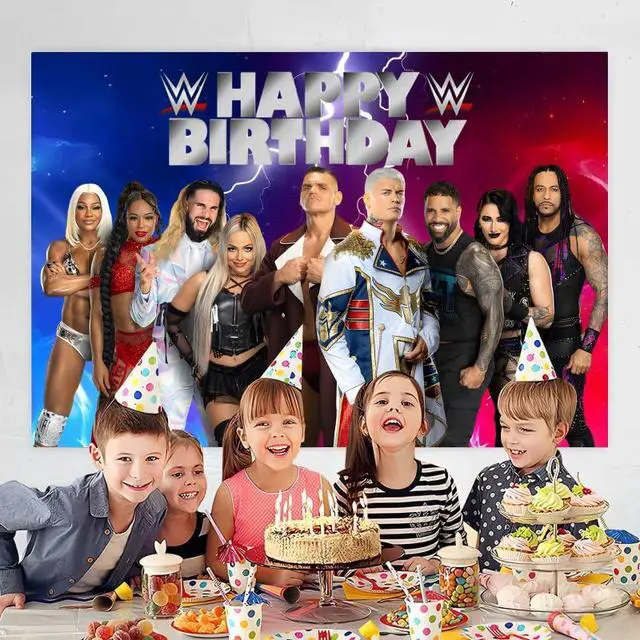 Alt view image 3 of 6 - Wrestling Birthday Party Decorations, 5x3ft Happy Birthday Back Drop Banner Theme Backdrop Banner for Wrestling Party Decorations Indoor Outdoor