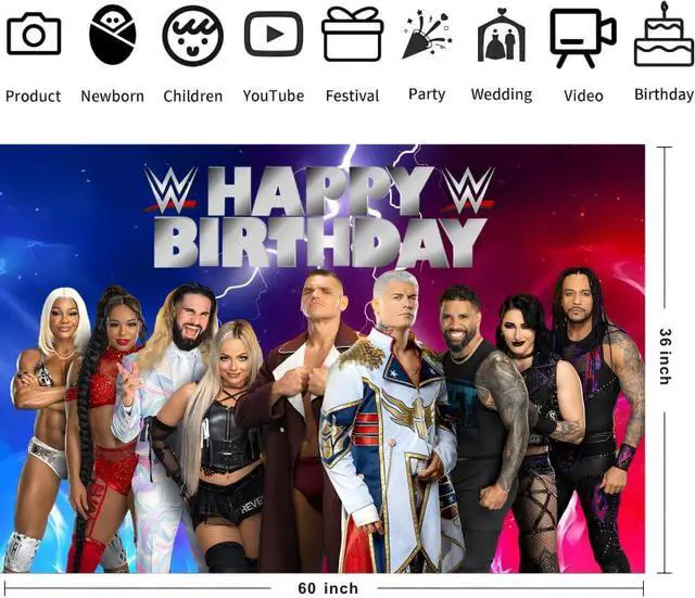 Alt view image 4 of 6 - Wrestling Birthday Party Decorations, 5x3ft Happy Birthday Back Drop Banner Theme Backdrop Banner for Wrestling Party Decorations Indoor Outdoor