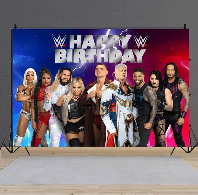 Alt view image 5 of 6 - Wrestling Birthday Party Decorations, 5x3ft Happy Birthday Back Drop Banner Theme Backdrop Banner for Wrestling Party Decorations Indoor Outdoor