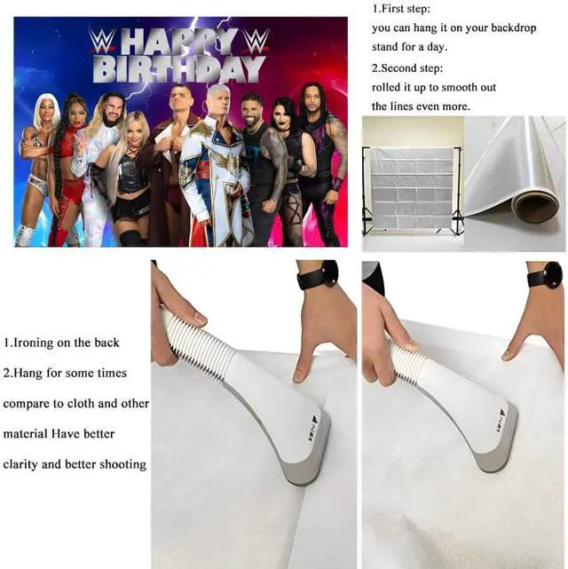 Alt view image 6 of 6 - Wrestling Birthday Party Decorations, 5x3ft Happy Birthday Back Drop Banner Theme Backdrop Banner for Wrestling Party Decorations Indoor Outdoor