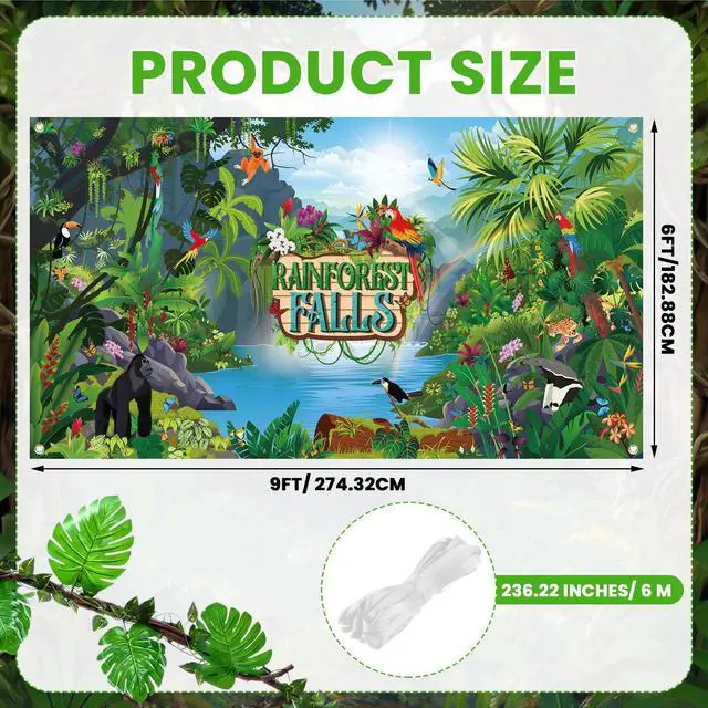 Alt view image 2 of 7 - 44 Pcs VBS Rainforest Falls 2026 Party Decorations Set with Rainforest Falls Backdrop Artificial Rattan Fake Vines Palm Leaves for VBS Sunday School Religious Tropical Jungle Forest Supplies