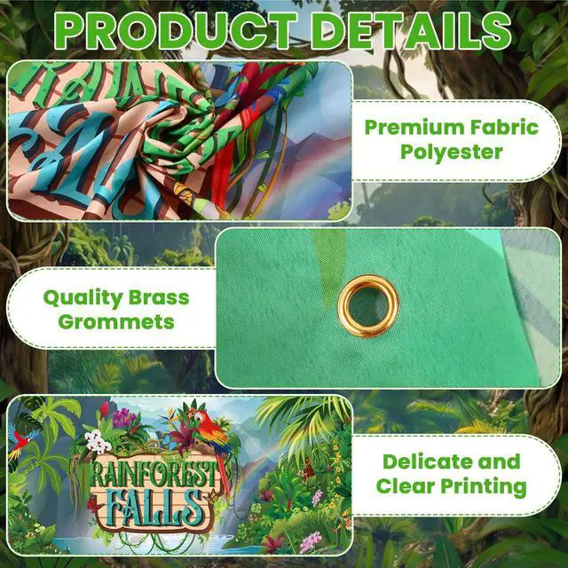 Alt view image 4 of 7 - 44 Pcs VBS Rainforest Falls 2026 Party Decorations Set with Rainforest Falls Backdrop Artificial Rattan Fake Vines Palm Leaves for VBS Sunday School Religious Tropical Jungle Forest Supplies