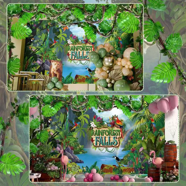 Alt view image 5 of 7 - 44 Pcs VBS Rainforest Falls 2026 Party Decorations Set with Rainforest Falls Backdrop Artificial Rattan Fake Vines Palm Leaves for VBS Sunday School Religious Tropical Jungle Forest Supplies