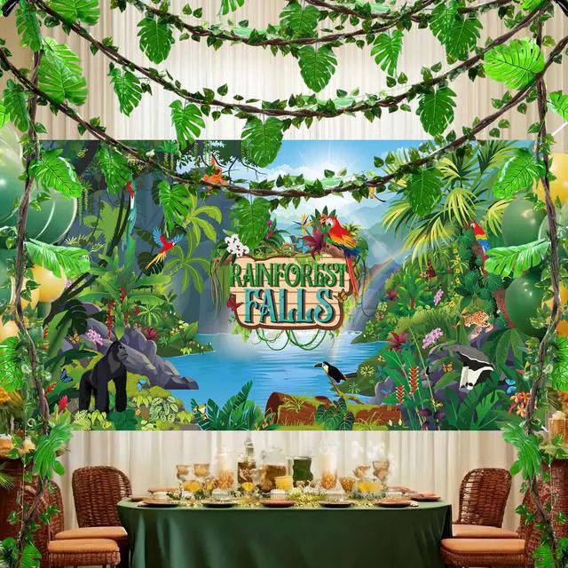 Alt view image 6 of 7 - 44 Pcs VBS Rainforest Falls 2026 Party Decorations Set with Rainforest Falls Backdrop Artificial Rattan Fake Vines Palm Leaves for VBS Sunday School Religious Tropical Jungle Forest Supplies