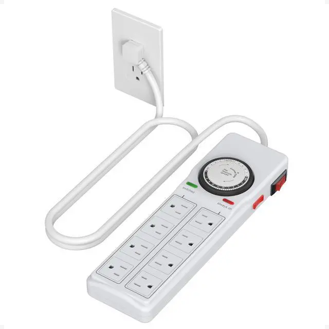 Main image of Timer Surge Protector Power Strip with Switch for Aquarium Light | 8 AC timer Power Strip with 900J Surge protection(4 Timed Sockets, 4 Always-On), 4 FT Extension Cord with Multiple Outlets