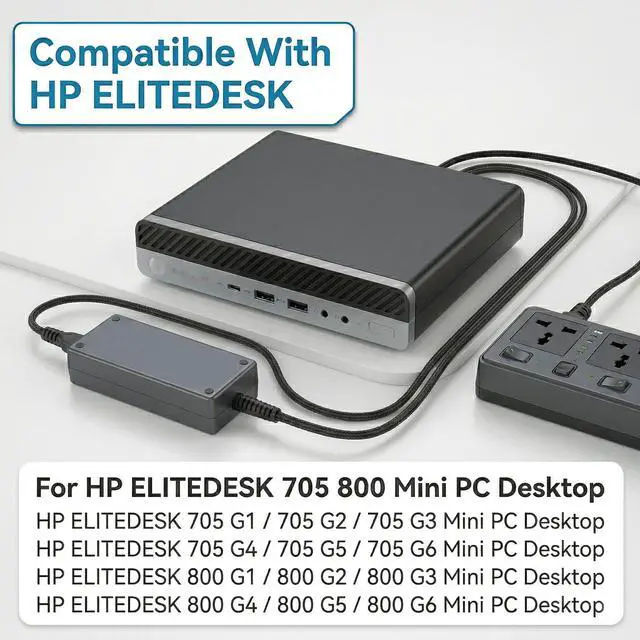 Alt view image 3 of 6 - 90W AC Adapter for HP EliteDesk 705 800 805 G1-G6 Mini, for HP ProDesk 600 | for HP ProDesk 260 400 405 600 G1-G6, 400 G9 Mini Desktop, 19V 4.74A 7.4x5.0mm Power Supply