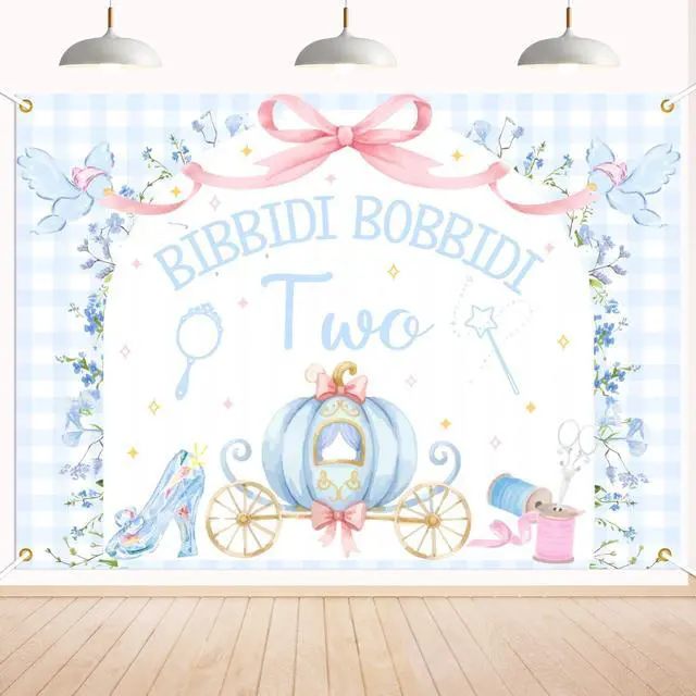 Main image of Bibbity Bobbity Two Backdrop - Castle Princess Magical 2nd Bday Decor, Bibbidi Bobbidi Two Banner, Cheers to 2 Years, Pumpkin Cart 2nd Birthday Party Decorations 7x5ft