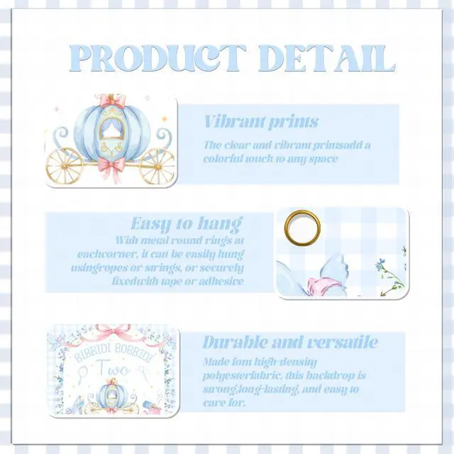 Alt view image 3 of 6 - Bibbity Bobbity Two Backdrop - Castle Princess Magical 2nd Bday Decor, Bibbidi Bobbidi Two Banner, Cheers to 2 Years, Pumpkin Cart 2nd Birthday Party Decorations 7x5ft