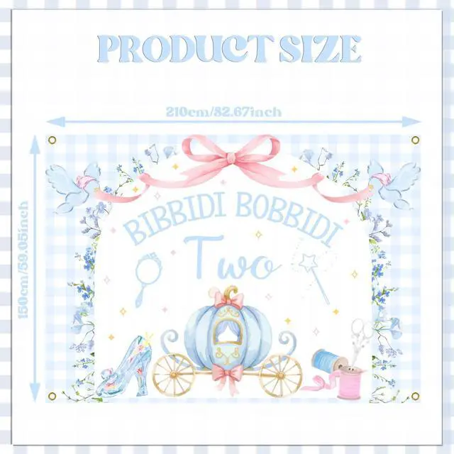 Alt view image 2 of 6 - Bibbity Bobbity Two Backdrop - Castle Princess Magical 2nd Bday Decor, Bibbidi Bobbidi Two Banner, Cheers to 2 Years, Pumpkin Cart 2nd Birthday Party Decorations 7x5ft