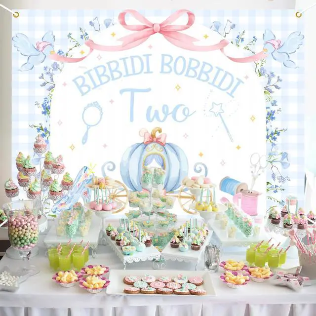 Alt view image 4 of 6 - Bibbity Bobbity Two Backdrop - Castle Princess Magical 2nd Bday Decor, Bibbidi Bobbidi Two Banner, Cheers to 2 Years, Pumpkin Cart 2nd Birthday Party Decorations 7x5ft