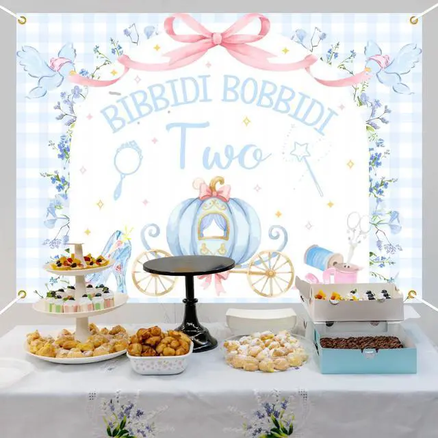 Alt view image 5 of 6 - Bibbity Bobbity Two Backdrop - Castle Princess Magical 2nd Bday Decor, Bibbidi Bobbidi Two Banner, Cheers to 2 Years, Pumpkin Cart 2nd Birthday Party Decorations 7x5ft