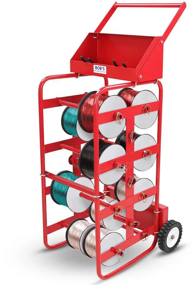 Main image of Electrical Wire Spool Rack - 11 Axle Portable Bulk Cable Reel - 150lb Capacity Wire Caddy Dolly Cart with Storage Tray