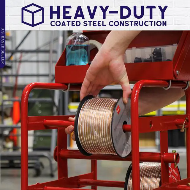 Alt view image 3 of 7 - Electrical Wire Spool Rack - 11 Axle Portable Bulk Cable Reel - 150lb Capacity Wire Caddy Dolly Cart with Storage Tray