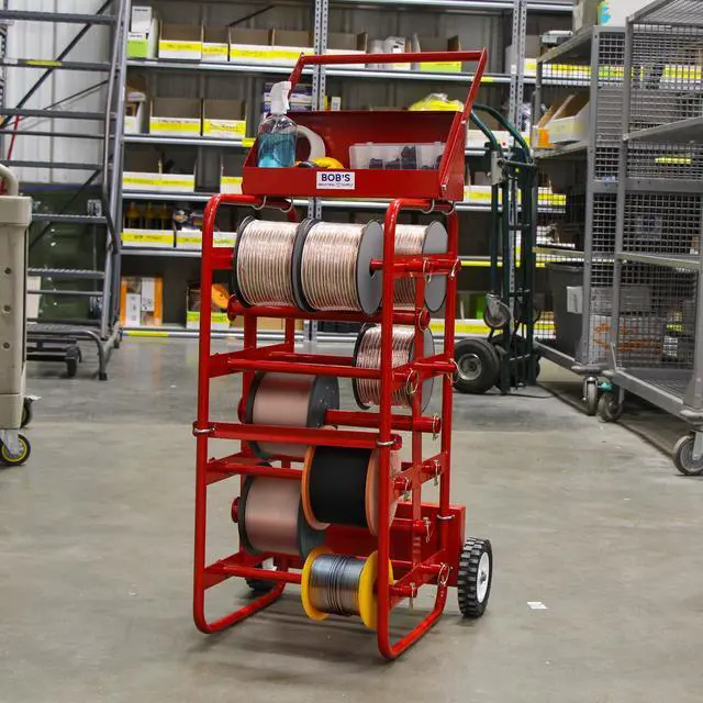 Alt view image 7 of 7 - Electrical Wire Spool Rack - 11 Axle Portable Bulk Cable Reel - 150lb Capacity Wire Caddy Dolly Cart with Storage Tray