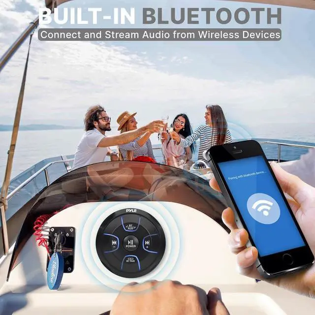 Alt view image 5 of 7 - Amplified Wireless Bluetooth Audio Controller - 800 Watt Bluetooth Media Button, Waterproof Marine Receiver Remote Control w/ AUX, Mount for Car Truck Boat Marine PowerSport Vehicles - PLMRBT19