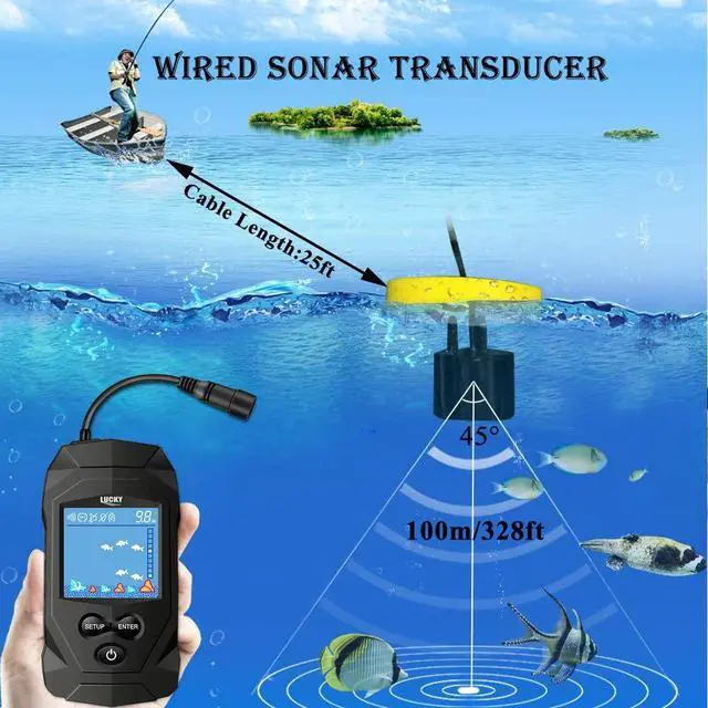 Alt view image 3 of 7 - Portable Fish Finders Wired Transducer Kayak Fish Finder Kit Portable Depth Finder LCD Display for Kayak Boat Ice Fishing