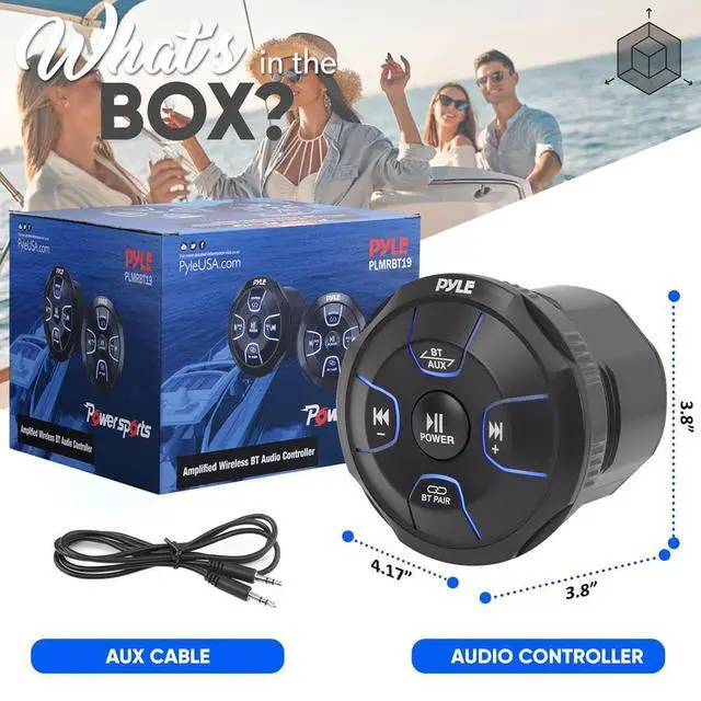 Alt view image 7 of 7 - Amplified Wireless Bluetooth Audio Controller - 800 Watt Bluetooth Media Button, Waterproof Marine Receiver Remote Control w/ AUX, Mount for Car Truck Boat Marine PowerSport Vehicles - PLMRBT19