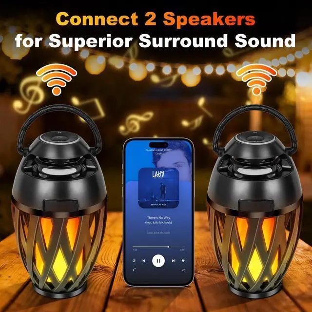 Alt view image 2 of 6 - Flame Lamp Speaker, Outdoor Speakers with Multicolor Lights, Waterproof Torch Lantern Christmas Decorations for Patio/Pool/Camping Cool Gadgets Unique Gifts for Men Him Dad