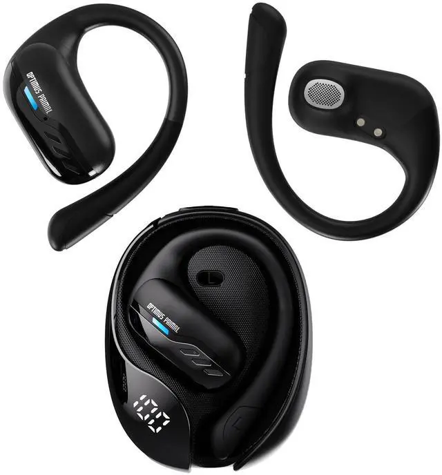 Main image of Open Ear Wireless Headphones Bluetooth 5.4 for Running & Workouts, Over The Ear Earbuds with IPX5 Waterproof Ear Hooks, Surround Sound, LED Display & Lanyard (Black - Optimus Primal)