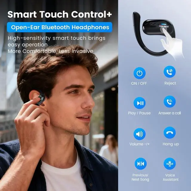 Alt view image 5 of 7 - Open Ear Wireless Headphones Bluetooth 5.4 for Running & Workouts, Over The Ear Earbuds with IPX5 Waterproof Ear Hooks, Surround Sound, LED Display & Lanyard (Black - Optimus Primal)