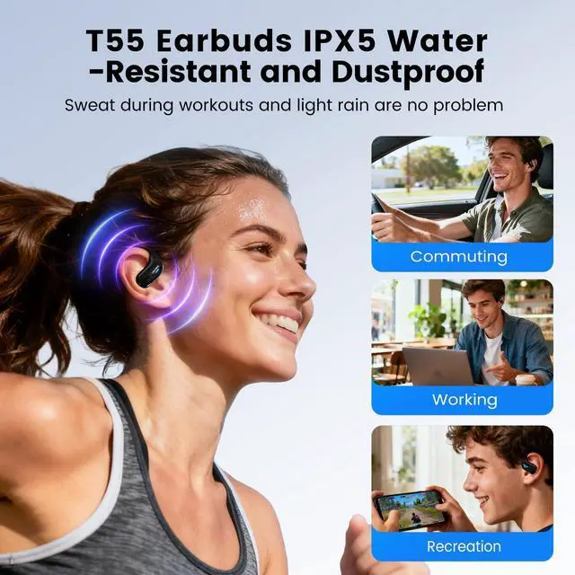 Alt view image 7 of 7 - Open Ear Wireless Headphones Bluetooth 5.4 for Running & Workouts, Over The Ear Earbuds with IPX5 Waterproof Ear Hooks, Surround Sound, LED Display & Lanyard (Black - Optimus Primal)