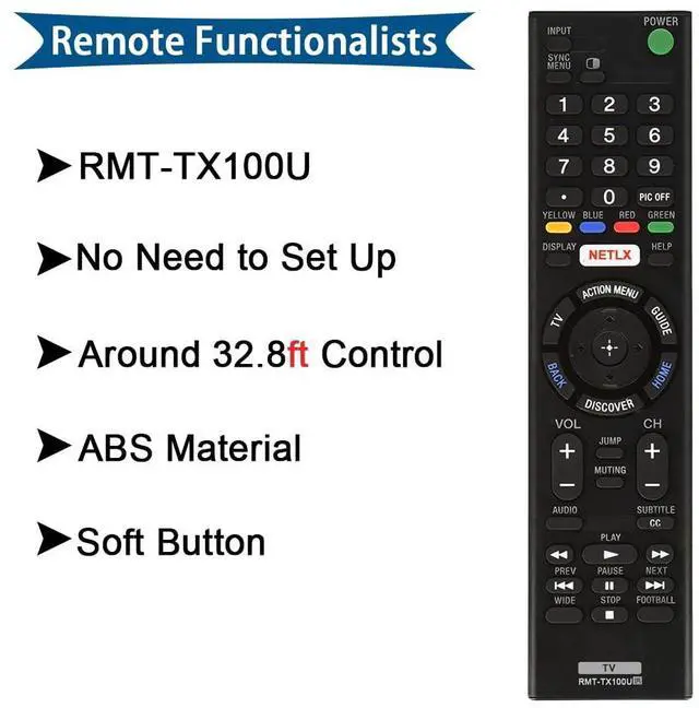 Alt view image 7 of 7 - RMT-TX100U Remote Replacement for Sony Bravia RMTTX100U TV Remote Control, if Applicable XBR75X850C XBR-55X855C KDL-50W800C KDL-50W800380 KDL-50W800BUN1 with Netflix Button (2 PCS)