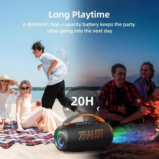 Alt view image 5 of 5 - Portable Bluetooth Speaker, 80W Peak Waterproof Loud Booming Sound Speakers, Dual Pairing, XBass, 20H Playtime, Outdoor Speaker with Handle for Camping, Beach, Party, Backyard(Black)