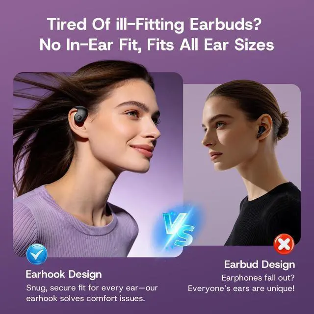 Alt view image 3 of 7 - Open Over Ear Earbuds Open Ear Headphones Wireless Bluetooth | Over The Ear Earbuds That Don'T Go In Your Ear Air Conduction With Awareness Of Surroundings With Over-Ear Hooks