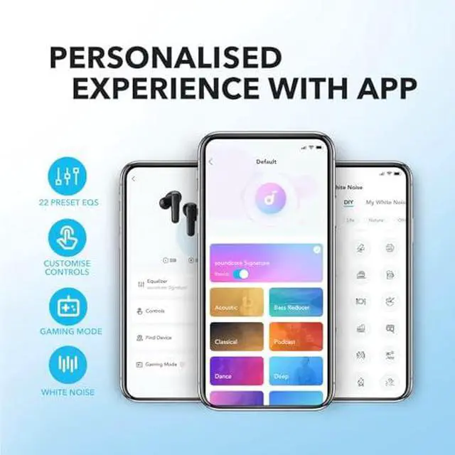 Alt view image 2 of 6 - by Anker P20i True Wireless Earbuds, 10mm Drivers with Big Bass, Bluetooth 5.3, 30H Long Playtime, Water-Resistant, 2 Mics for AI Clear Calls, 22 Preset EQs, Customization (White&Blue)