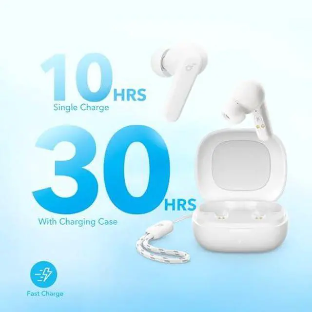 Alt view image 3 of 6 - by Anker P20i True Wireless Earbuds, 10mm Drivers with Big Bass, Bluetooth 5.3, 30H Long Playtime, Water-Resistant, 2 Mics for AI Clear Calls, 22 Preset EQs, Customization (White&Blue)