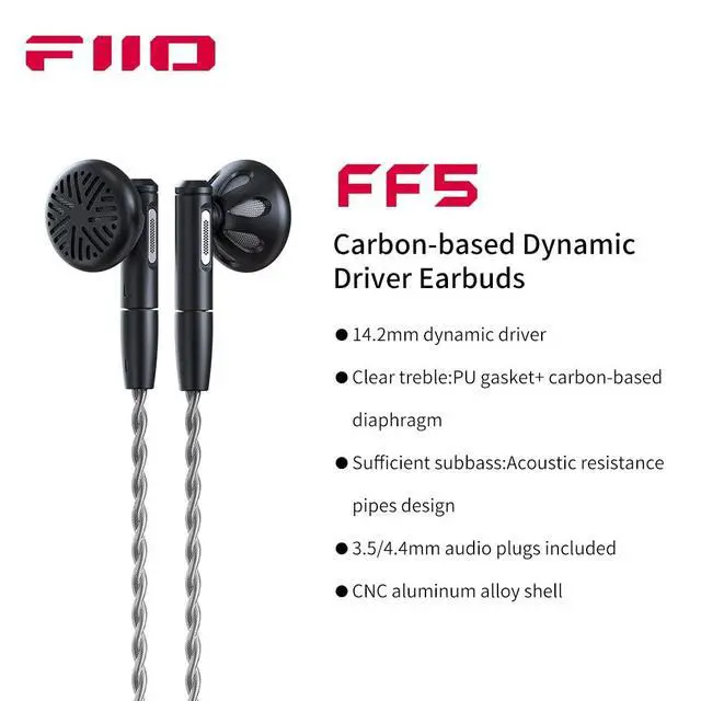 Alt view image 2 of 7 - FF5 Carbon-Based Dynamic Driver in-Ear Earphone Clear Sound & Wide Soundstage with 3.5mm/4.4mm MMCX Cable, Alumium Shell