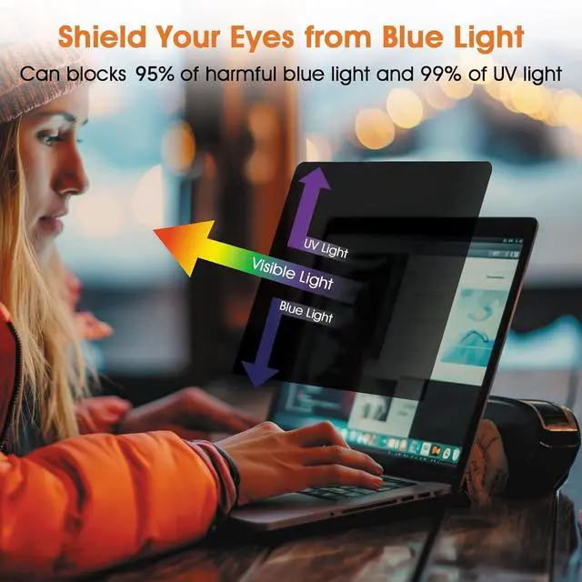 Alt view image 5 of 6 - Laptop Privacy Screen 15.6 Inch 16:9, Anti Glare Film Blue Light Filter, Computer Privacy Screen Shield Compatible with 15.6'' Hp Acer Asus Lenovo Dell Samsung Portable Monitor Protector