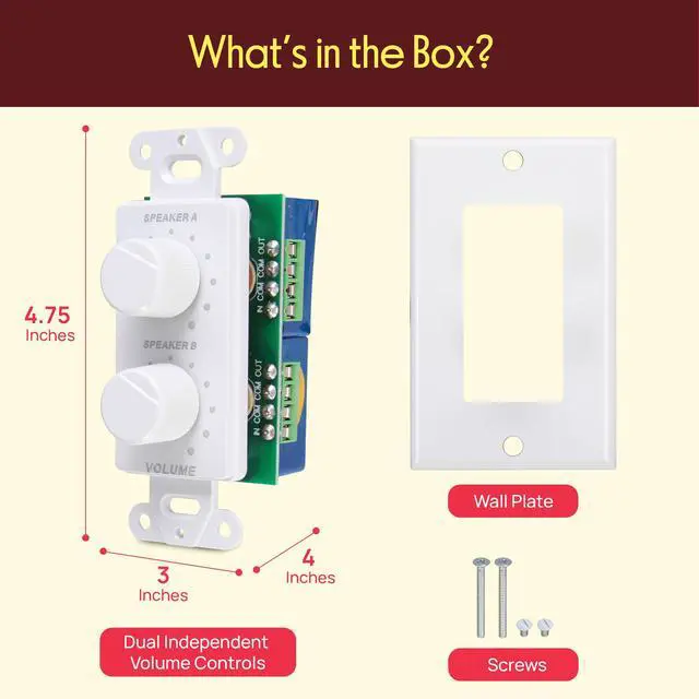 Alt view image 2 of 7 - In Wall Speaker Volume Control - Home Audio Smart 2-Channel A/B Dual Channel Speakers Controller Selector Pod Box - Rotary Knob Fader Control Up to (2) Pair of Indoor or Outdoor Speakers - PVCD15
