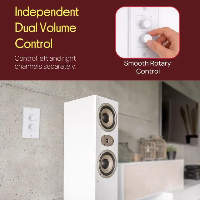 Alt view image 5 of 7 - In Wall Speaker Volume Control - Home Audio Smart 2-Channel A/B Dual Channel Speakers Controller Selector Pod Box - Rotary Knob Fader Control Up to (2) Pair of Indoor or Outdoor Speakers - PVCD15