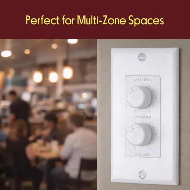 Alt view image 7 of 7 - In Wall Speaker Volume Control - Home Audio Smart 2-Channel A/B Dual Channel Speakers Controller Selector Pod Box - Rotary Knob Fader Control Up to (2) Pair of Indoor or Outdoor Speakers - PVCD15