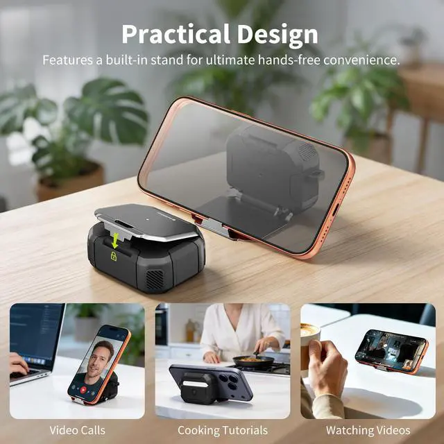 Alt view image 4 of 7 - Defender for AirPods Pro 2 Case with Lock, Military-Grade Hard Shell, Built-in Stand, Shockproof Drop Protection, Carabiner for AirPods Pro 2nd/1st Gen (Space Gray)