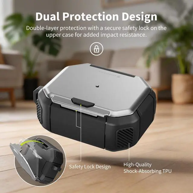 Alt view image 3 of 7 - Defender for AirPods Pro 2 Case with Lock, Military-Grade Hard Shell, Built-in Stand, Shockproof Drop Protection, Carabiner for AirPods Pro 2nd/1st Gen (Space Gray)